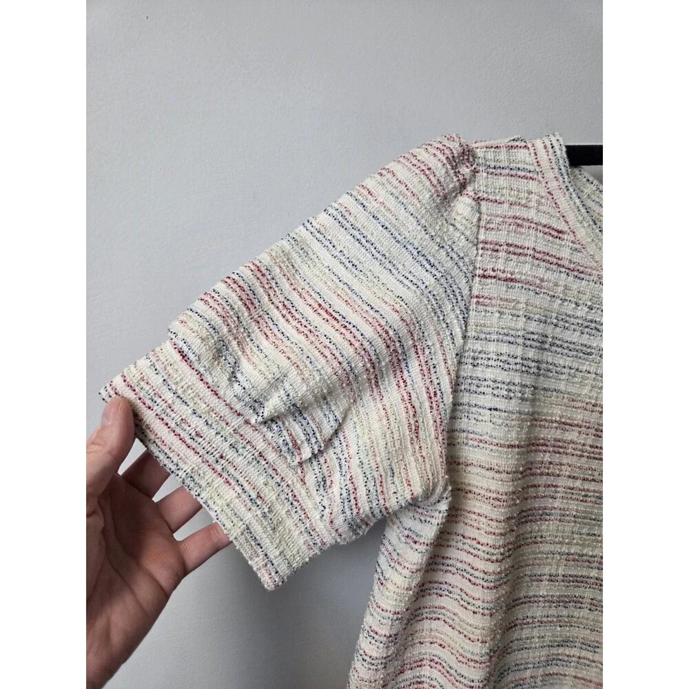 LOFT Ivory Multicolor Striped Puff Sleeve Knit Top Size XS